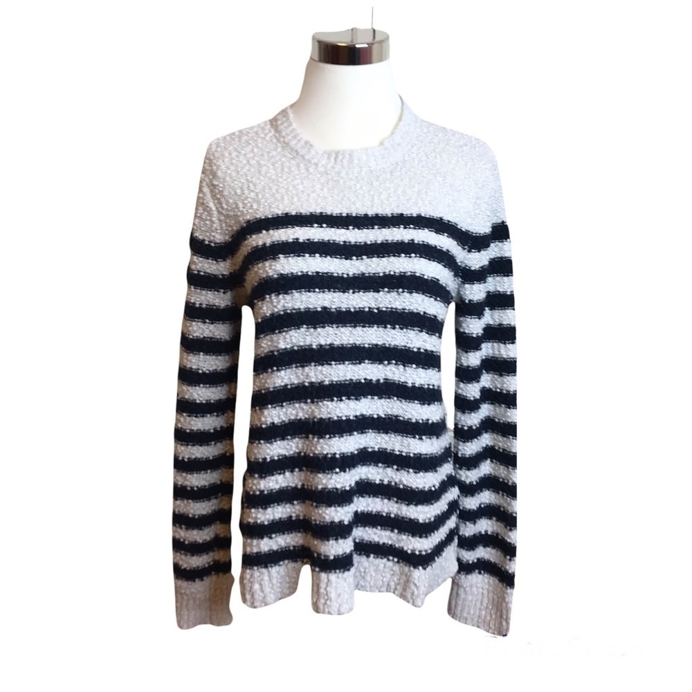 Marled Reunited Clothing Size M‎ Crew Neck Pullover Sweater Blue Cream Stripe